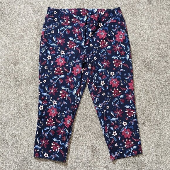 Women's "Investments" Blue Floral Mid-Rise Cropped Pants w Zipper; Size 14 - Picture 1 of 6